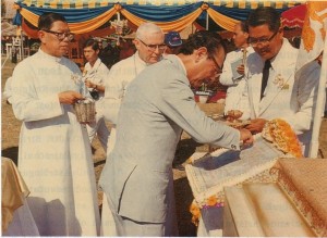 Page 15 Education Minister, Dr. Boonsom Martin, Annointing the Foundation Stone to erect the Statue of Lord Jesus Christ.