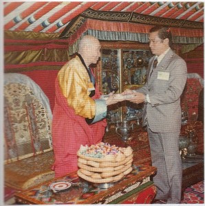 Page41 Presenting I.F.R. publications to the Asian Buddhist Conference for Peace at the Mangolian traditional Reception.